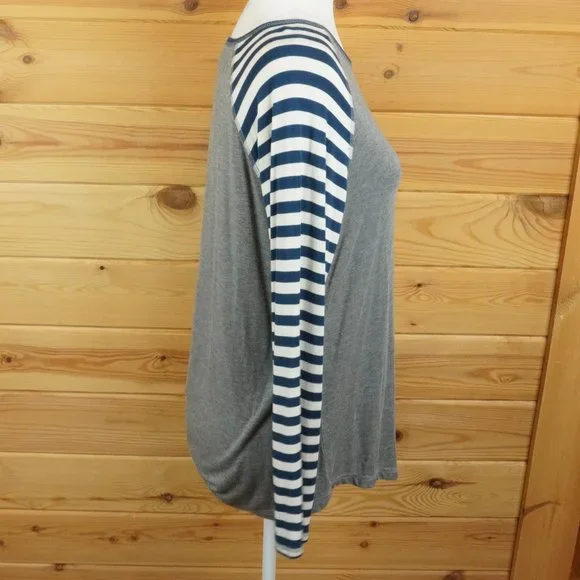 Matilda Jane Dark Blue Striped Gray Long‎ Sleeve Top Size Medium - Picture 5 of 9